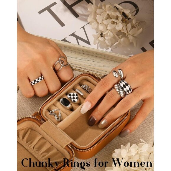💫 Women Silver Knuckle Ring 18K Plated Open Stacking Adjustable Chunky Rings - Picture 8 of 9